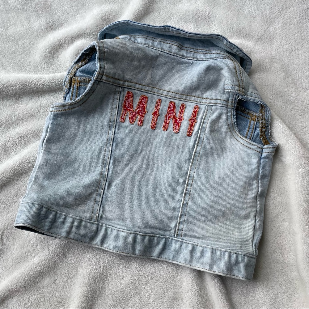 Old Navy Denim Jacket Vest “MINI” letter patches on back